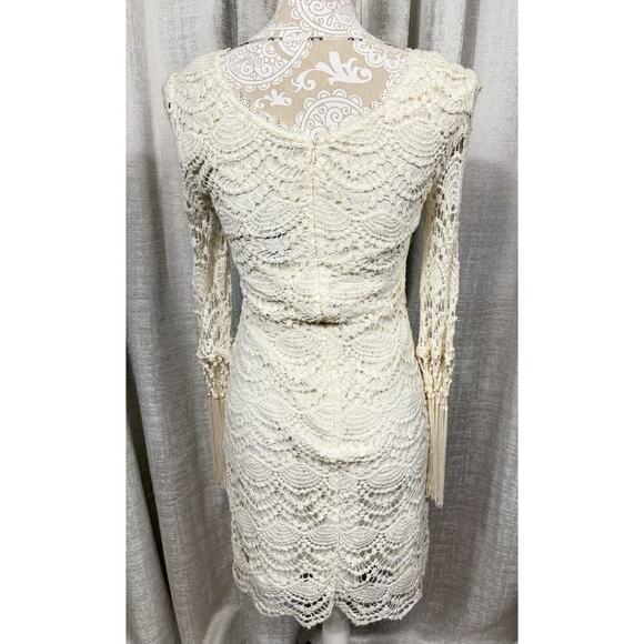 Miss Me Ivory Crochet Lace Dress Fringe Sleeves Women’s Size Small NWT - Picture 4 of 13